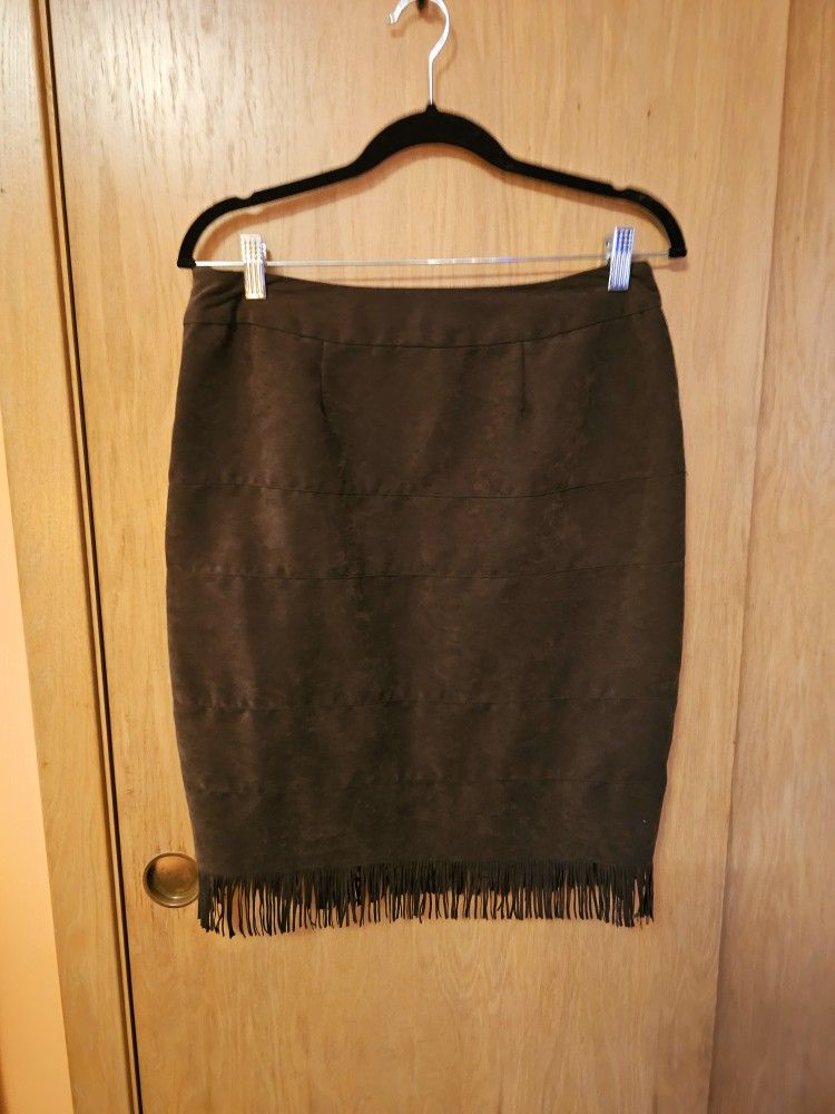 Studio 253 Skirt Mini Fringe Brown Medium Vintage Faux Suede