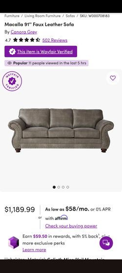 Grey Ashley Furniture/Wayfair sofa couch