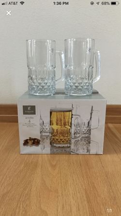 4 clear cut glass mugs - NEW