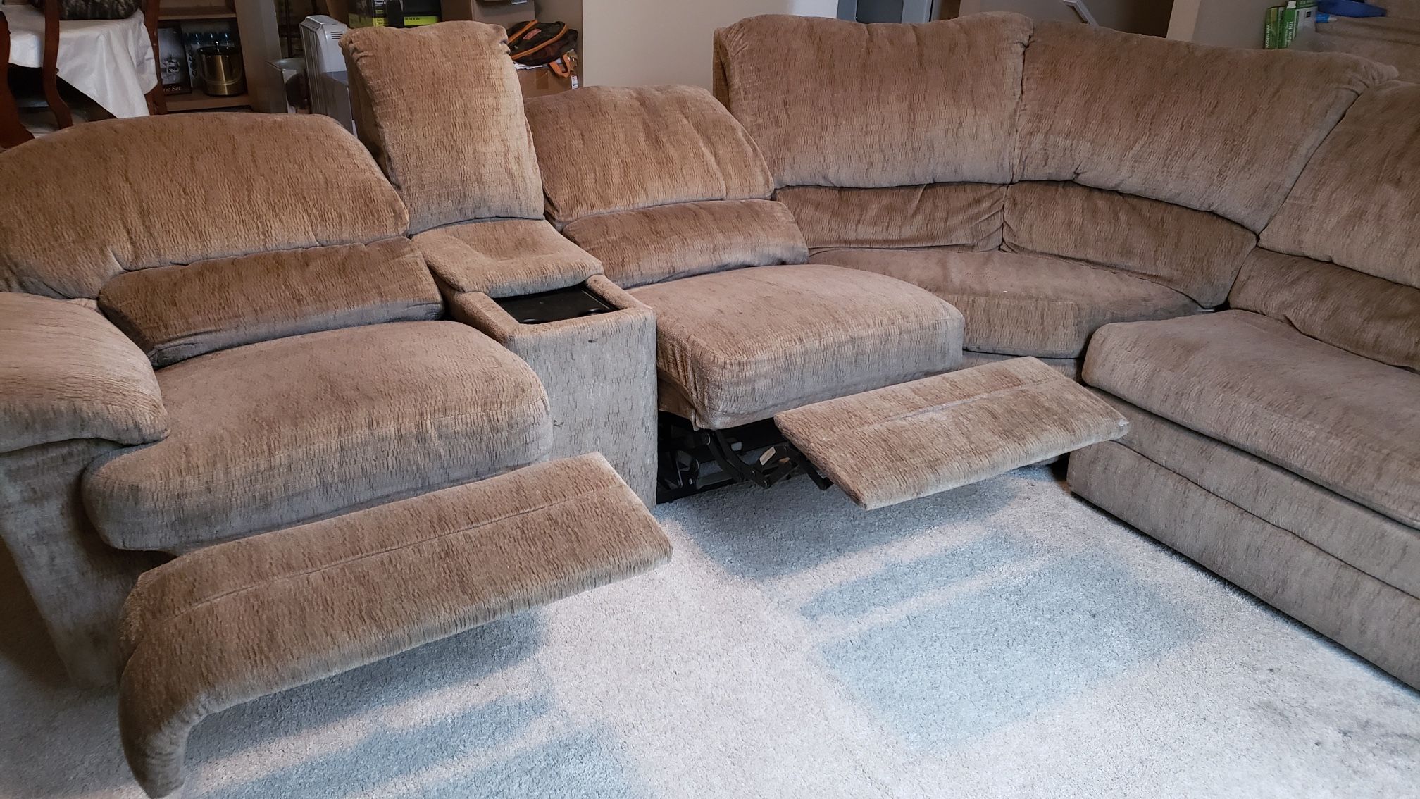 3 Piece Tan Sectional w/ Pull-out Bed & 2 Recliners