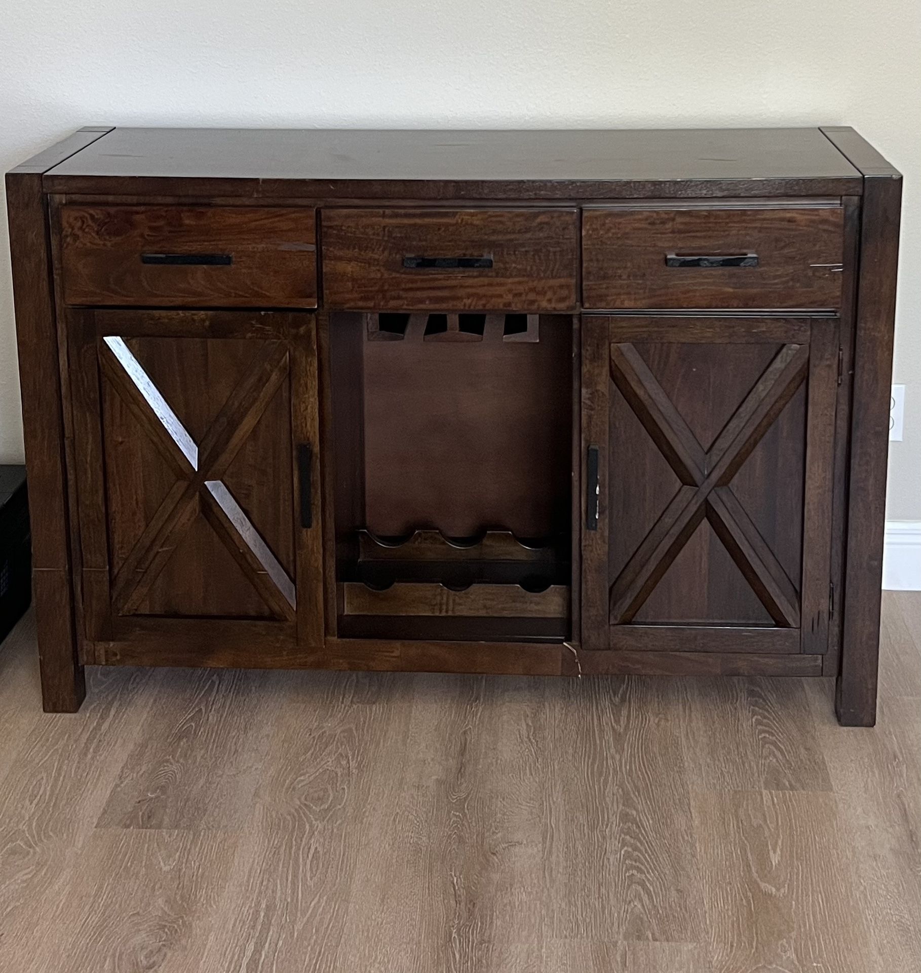 Solid Wood Buffet Table with Built-In Wine Rack