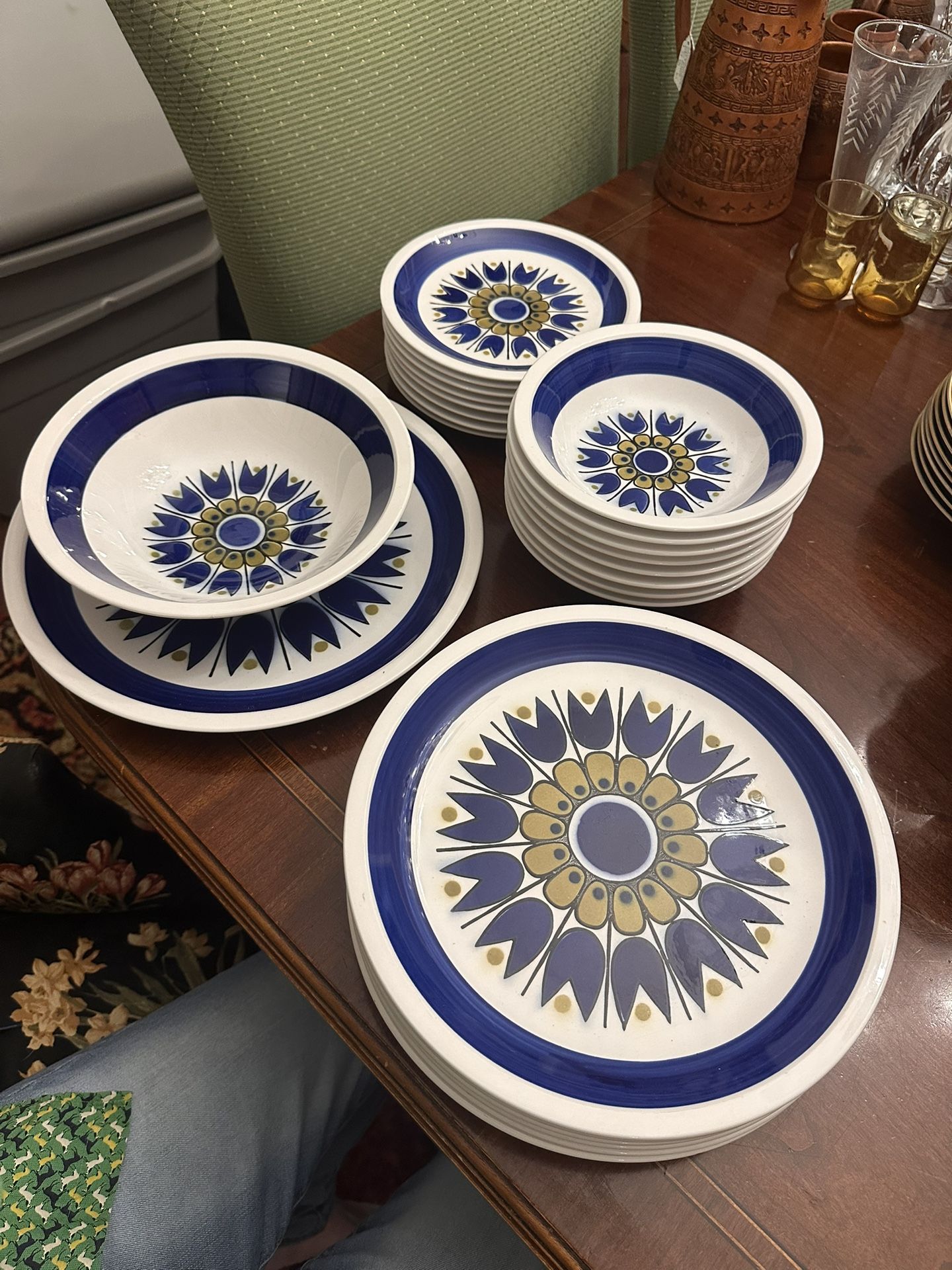 Mid Century Indigo Blue Colorama Larkspur Table Set for 7 ++plus extras