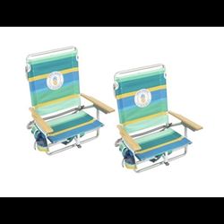 2 pack of Tommy Bahama lay-flat backpack style beach chairs with cupholder