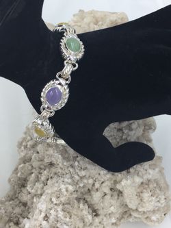 Designer STER Silver Multi Color Jade Bracelet 8”