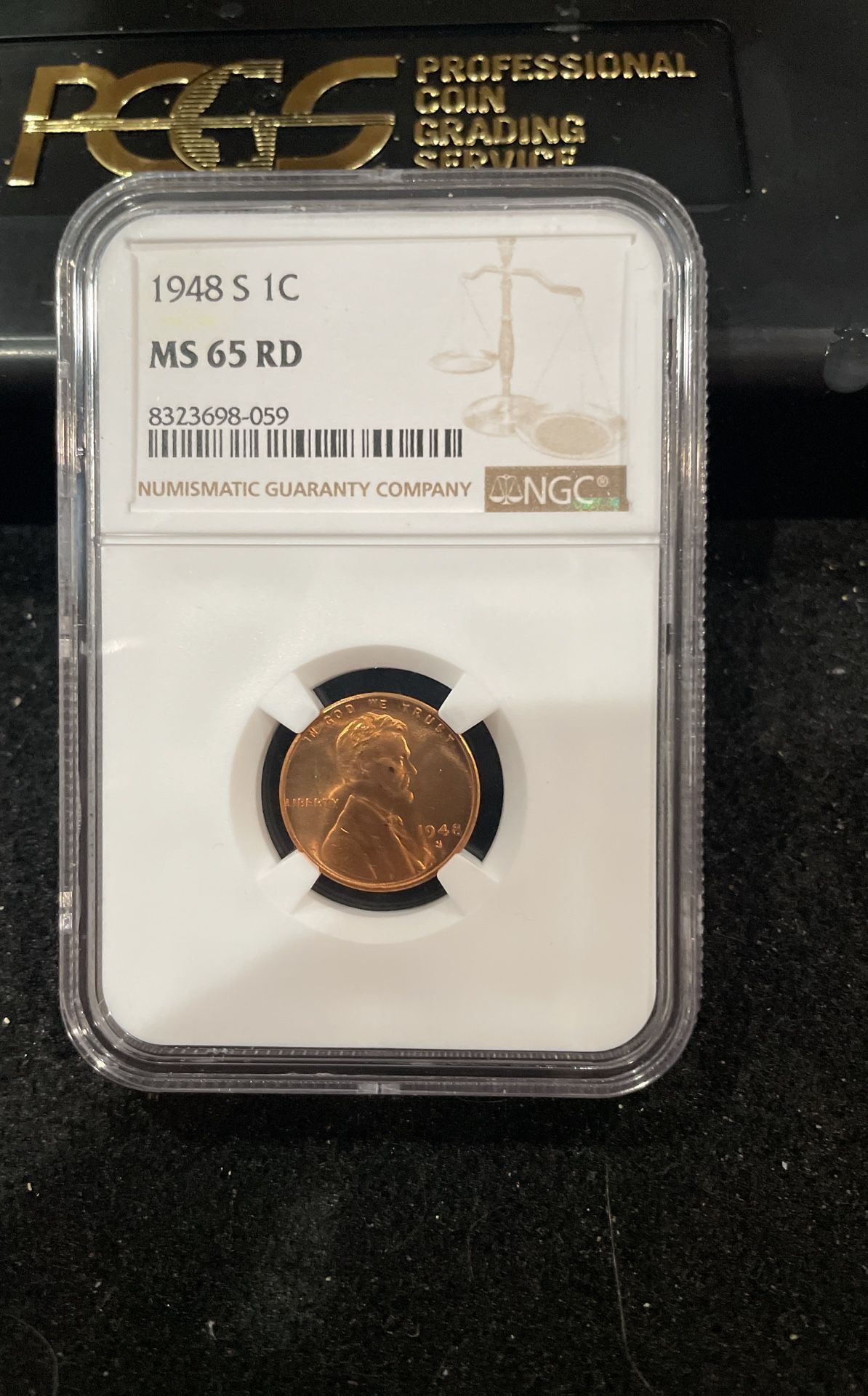 1948 S Gem Uncirculated Lincoln Wheat Penny Graded At MS65-RD A-2