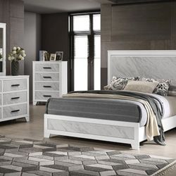 Brand New White & Grey 4pc Queen Bedroom Set (Available In Eastern King)