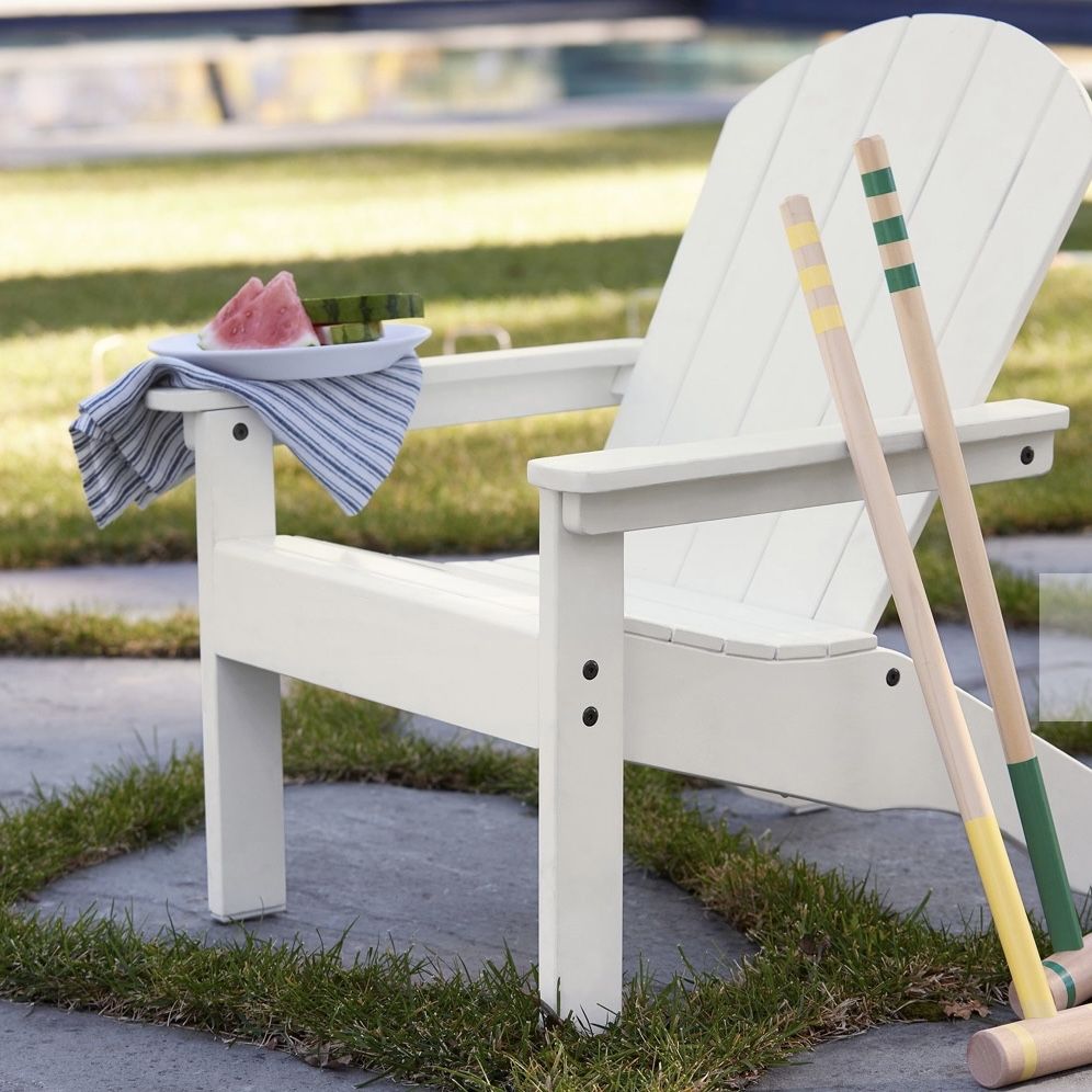 Pottery Barn Kids Wooden Adirondack Chairs & Matching Tables in White (3 Chairs, 2 Tables)