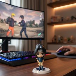 Naruto "Sasuke Uchiha" Chibi-style 3" Mini-Figure W/Stand Talented Ninja Team 7. This is a small, collectible figure of the anime character Sasuke Uch