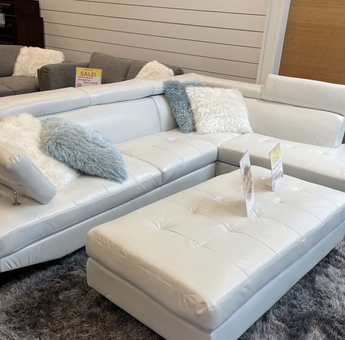 White Leather Sectional Sofa With Ottoman ** Tyrone Mall ** Order Now ** No Credit Needed