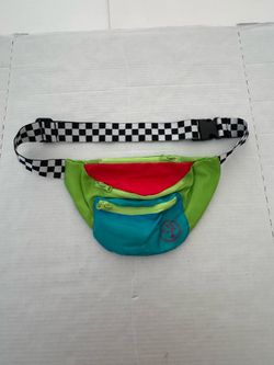 NWOT  Zumba Wear Dance Fitness Fanny Pack Waist Bag Checkered Black White Red Blue Green  Adjustable  3 Compartments