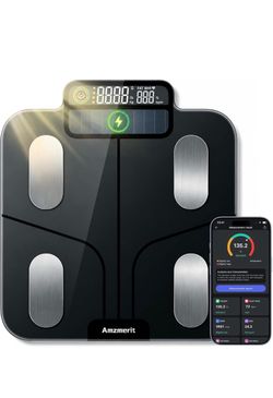 Solar Powered Digital Scale with 400LB Capacity, Color-Coded Weight Trend, Heart Rate & Multi-User Profiles