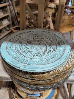 Hand-Carved Wood platter Turquoise