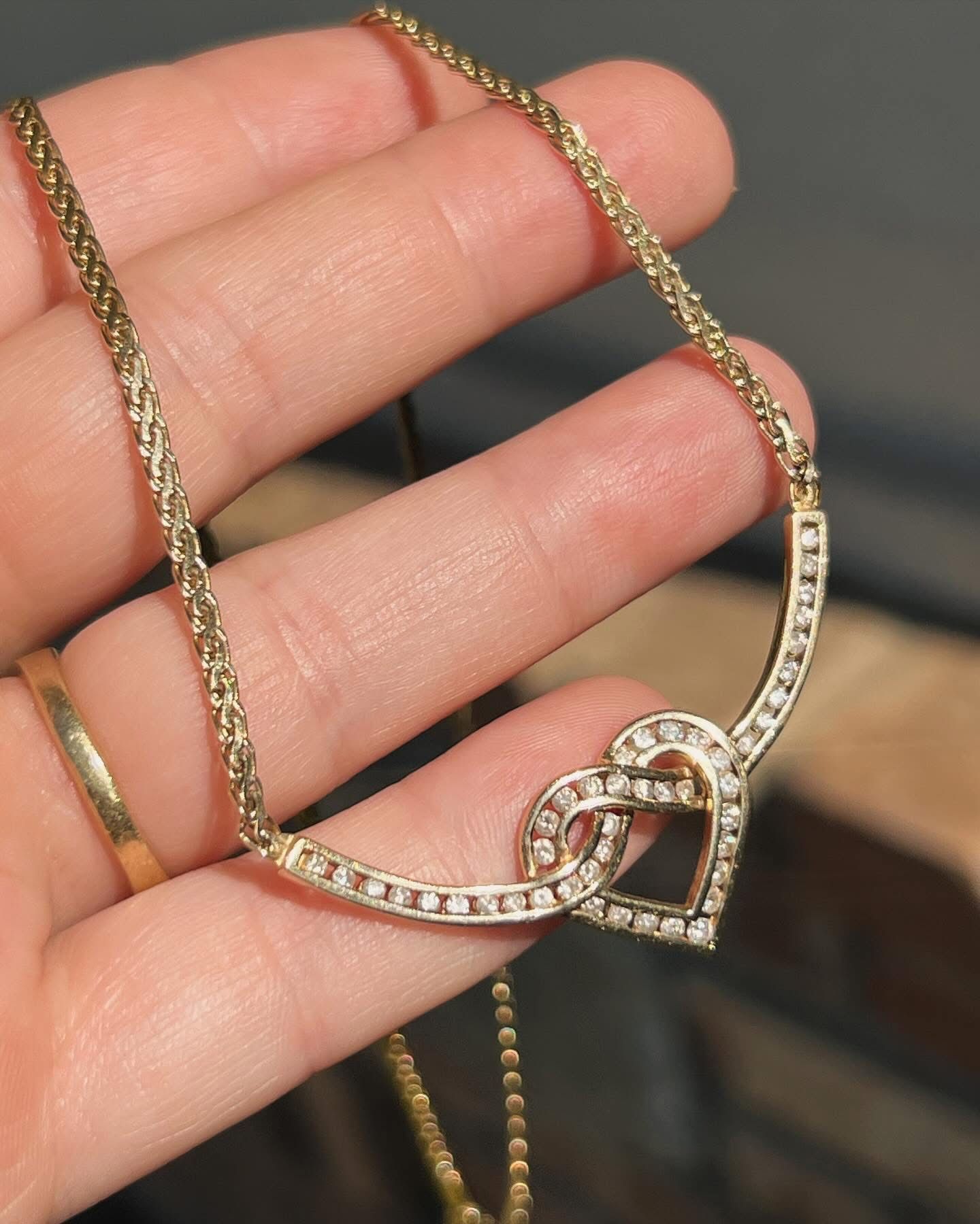Solid 14k Gold & Natural Diamond Knotted Heart Necklace