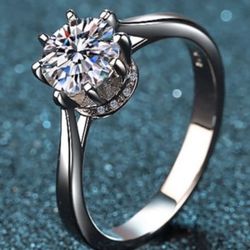 Solid Sterling Silver925  Moissanite Ring Size 6
