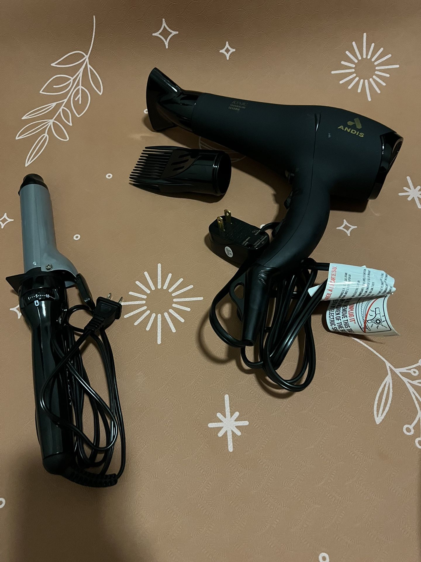 Total-$15$ REVLON curling iron & ANDIS hair dryer