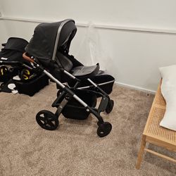 Silver Cross Wave Stroller with Bassinet in Granite