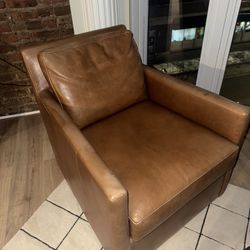 CB2 Monsef Brown Leather Swivel Chair 