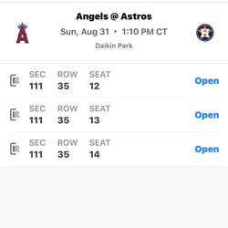 Astro’s Tickets(3)  On August 31 section 111, Row 35 