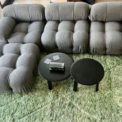 Grey chenille fabric camaleonda style sectional sofa.