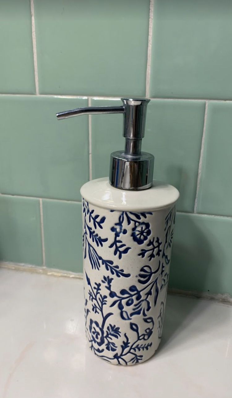 Ceramic glazed pattern soap/lotion dispenser Blue-Threshold