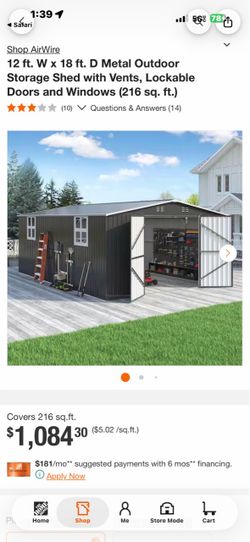 Shop AirWire 12 ft. W x 18 ft. D Metal Outdoor Storage Shed with Vents, Lockable Doors and Windows (216 sq. ft.)