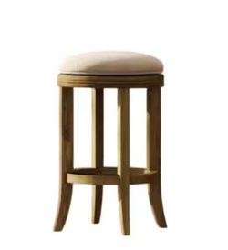 Mapelra 26 in. H Natural Backless Wood Frame Counter Height Swivel Bar Stool with Cream Upholstered Seat (1-Pack)