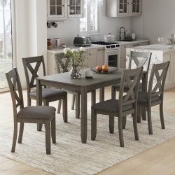 Ashley 7-Piece Gray Wood Dining Table and Chair Set