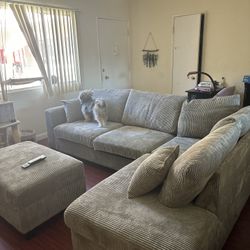 New Corduroy Fabric Sectional.  Grey.  106x76.  Free Delivery!