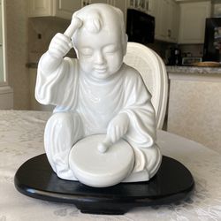 Japanese Figurine Porcelain Drummer Vintage White Sculpture Child Marked JAPAN