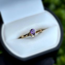 Jewelry 10k solid yellow gold diamonds purpurite 0.36 CTW ring sz 7.25