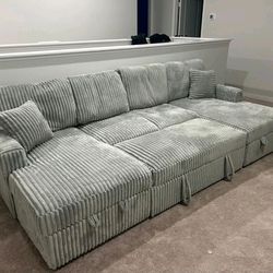 Sectional sofa sleeper u shape grey corduroy