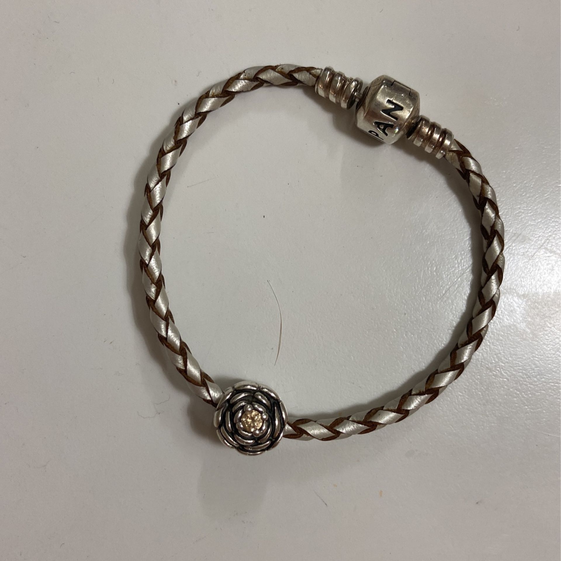 Pandora Leather Bracelet And Flower Charm