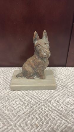 Bronze Scottish Terrier Dog Figurine on Stone Base