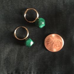 Precious 14k Yellow Gold Malachite Faceted Bead Drop Earrings. Condition is "Pre-owned". Est. retail $680. Hallmar