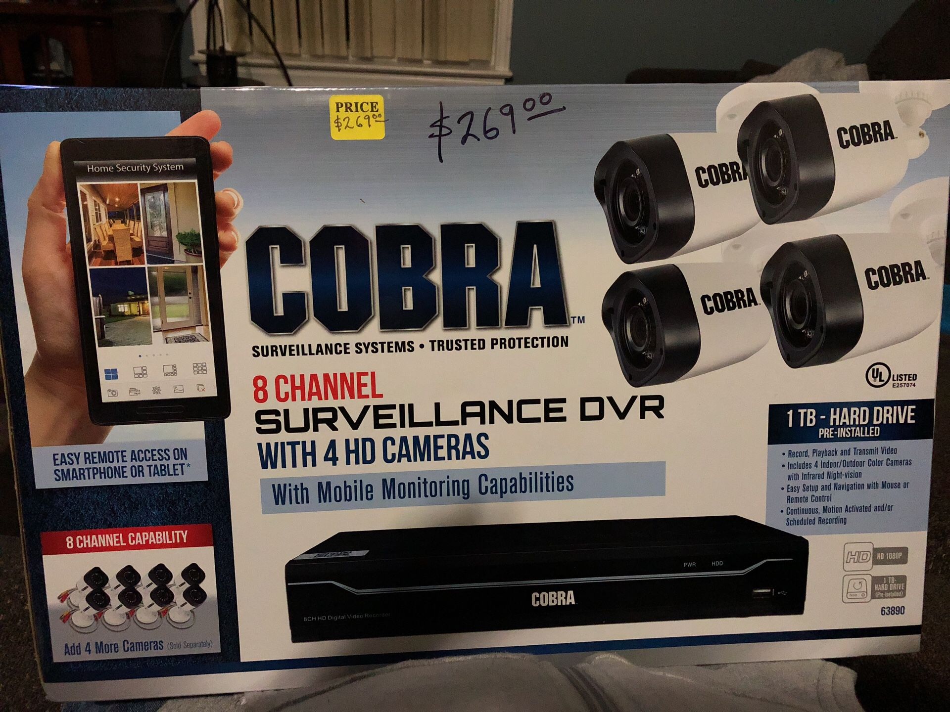 1080p Cobra 8 Channel Surveillance DVR With 4 HD Cameras(Sealed)