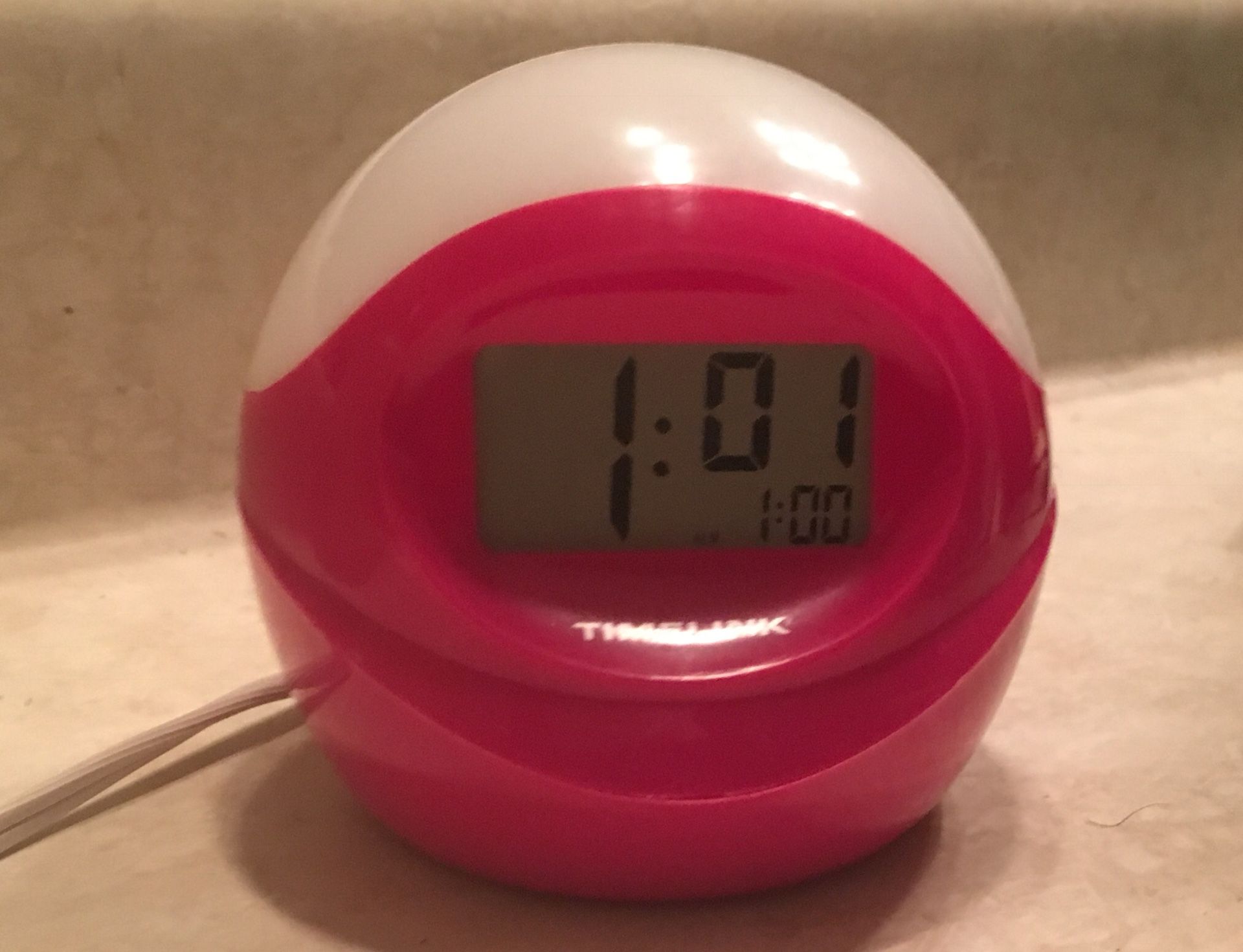 Hot Pink & White Digital Clock with Light & Alarm