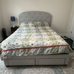 Upholstered Panel Queen Bed Frame With Storage Drawers