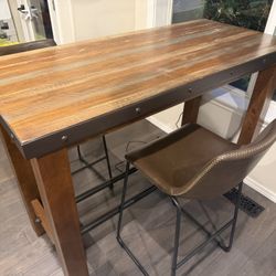 High-Top Bar Table + 2 Leather Chairs 