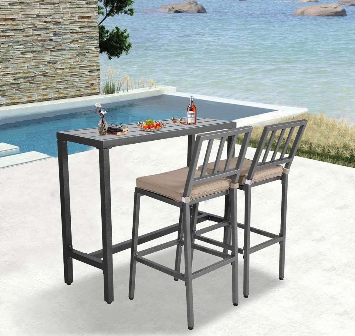 3 Piece Outdoor Patio Bar Set
