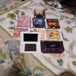 Nintendo 3DS XL Pink & White System With Charger And 3 3DS Games And 4 DS Games 