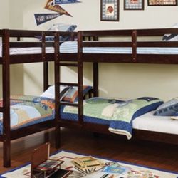 L-Shaped Quadruple Twin Bunk Bed