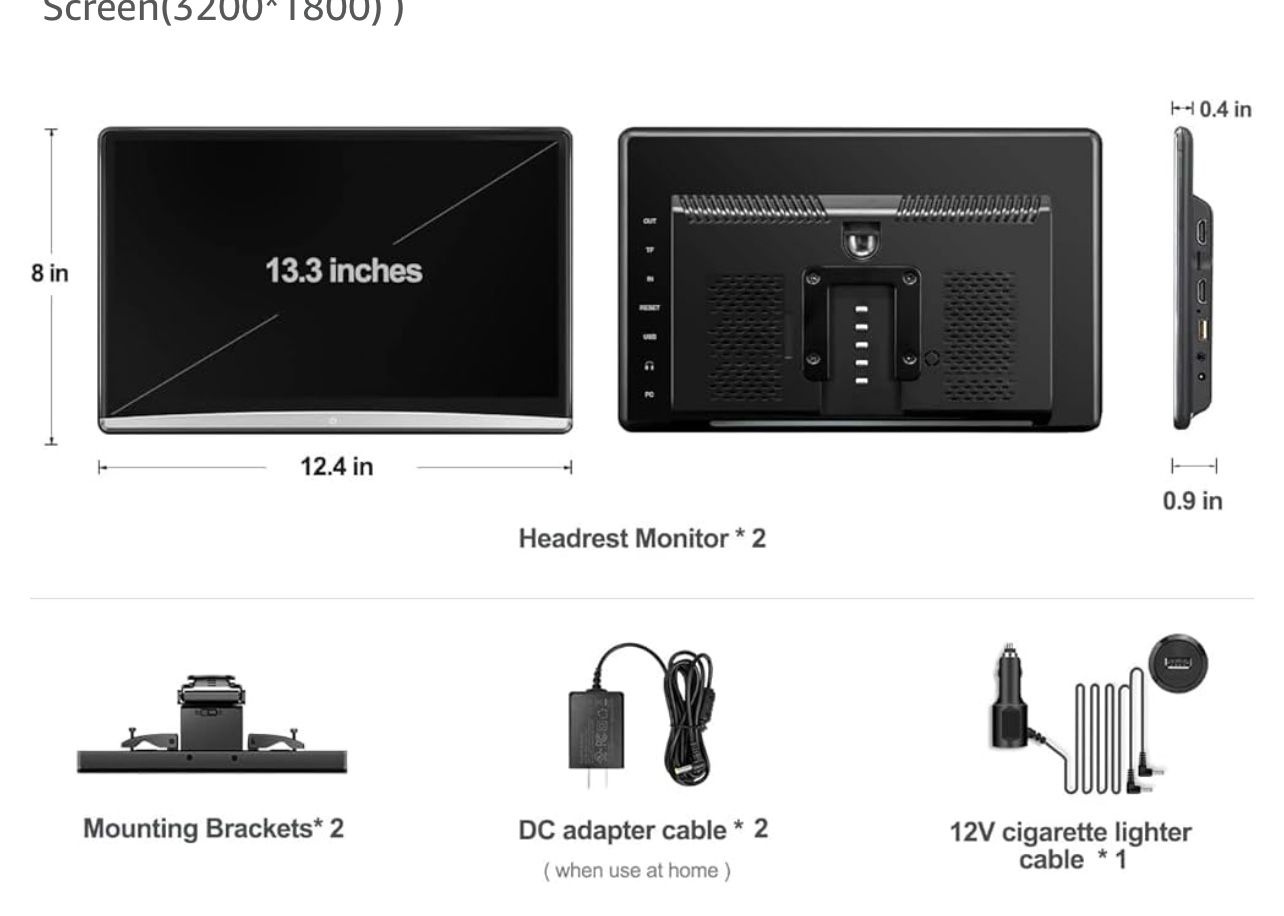 13.3 Inch 4K Video Upgrade Android 10.0 Multifunction Car TV Headrest Monitor Tablet Touch Screen