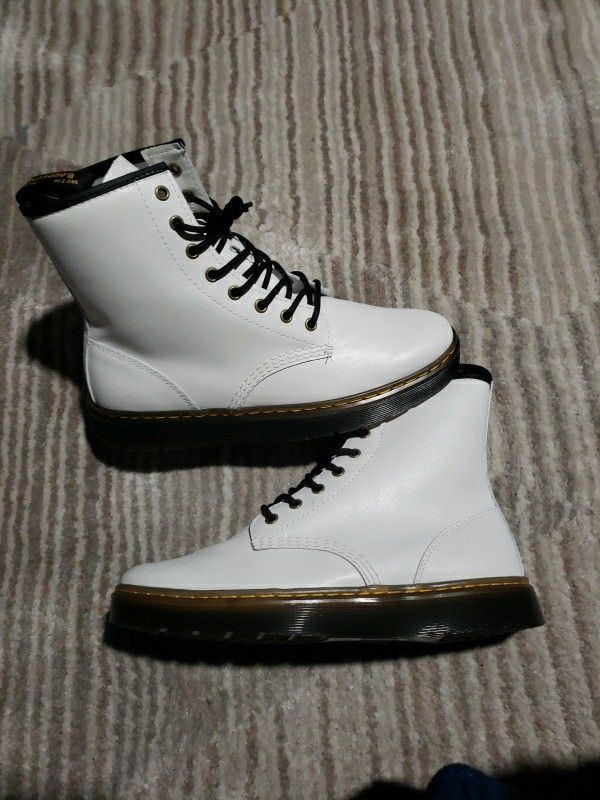 Dr. Martens 101 YS Yellow Lace 6 Eye Boots White Leather Mens Sz 10 /Women Sz11 