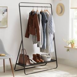 Black Metal Clothing Rack With Shoes Shelf Storage