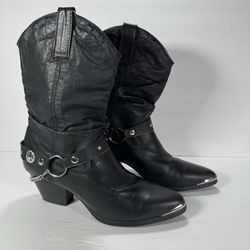 Dingo Olivia Slouch Black Leather Heeled Western Cowboy Boots Women’s Size 8M