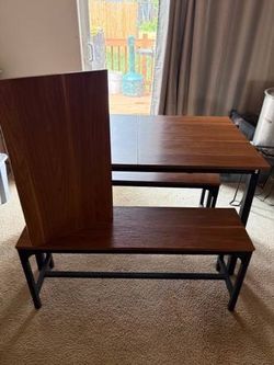 Feonase 63” expandable dining table, set with two benches
