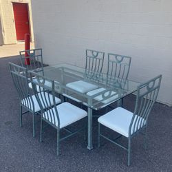 Modern Glass 6 Seater Dining Table Set with Entryway Table