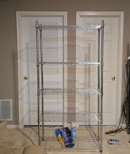 Amazon Basics 5-Shelf Adjustable Heavy Duty Steel Wire Rack Storage Shelving Organizer for Kitchen, Garage, 36" L x 14" W x 72" H, Chrome