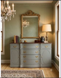 Stunning Refurbished Grey & Gold Vintage Buffet / Sideboard / Dresser