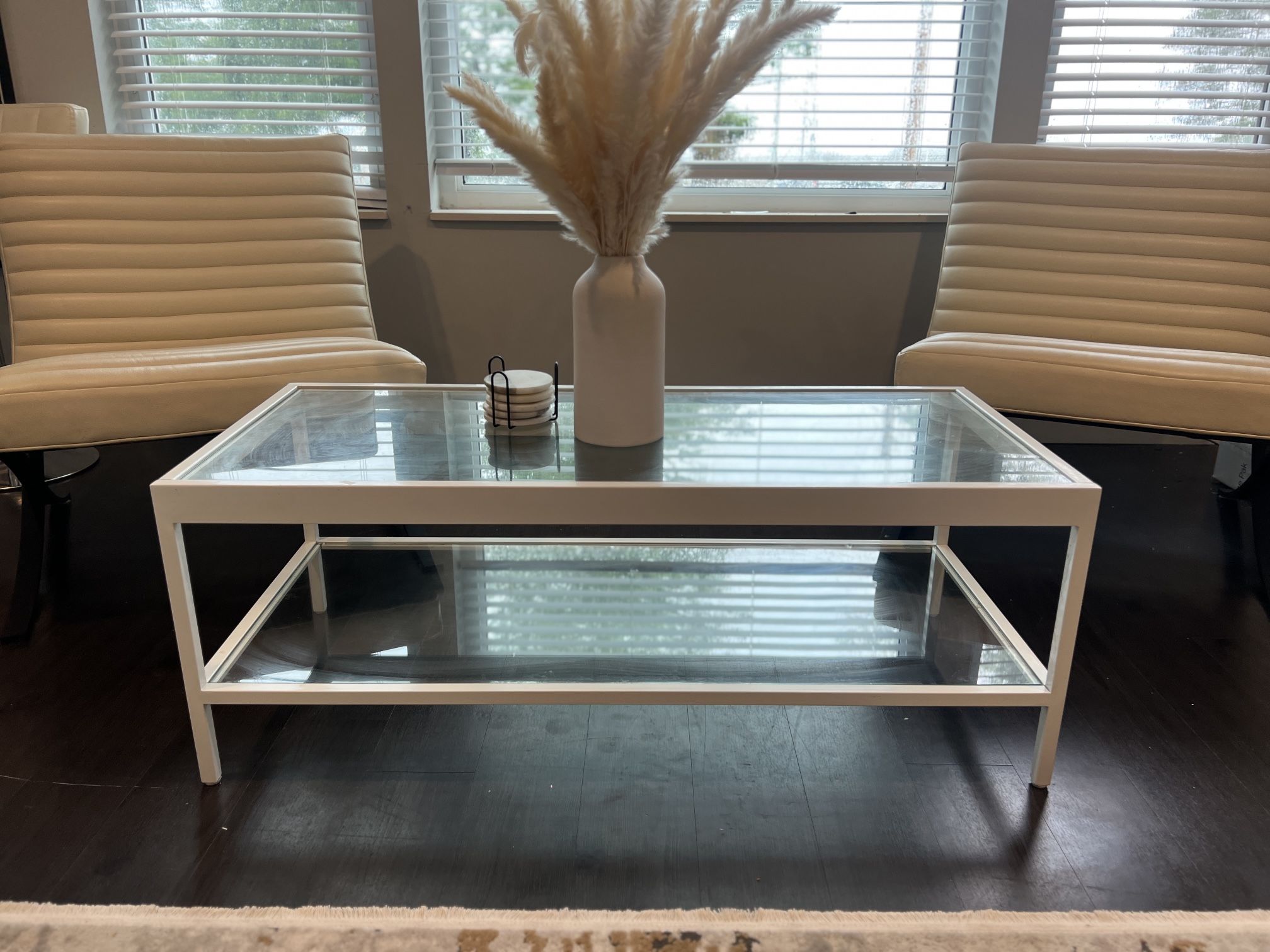 Alexis Glass Top Coffee Table White Rectangular